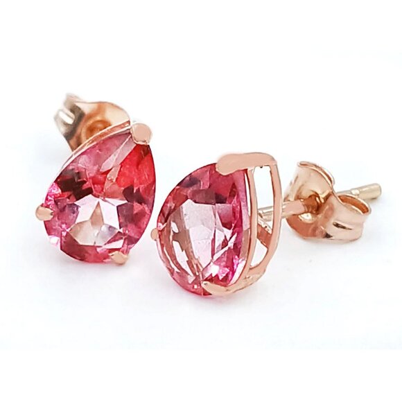 Genuine 2.18 Cts Pink Sapphire Stud Earrings 14k Rose Gold